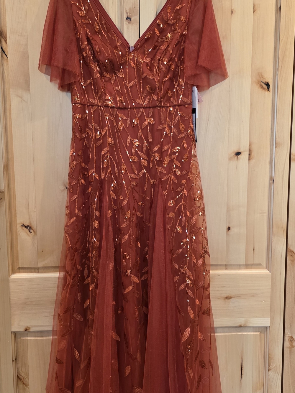 Embellished Rust V-Neck Maxi Dress